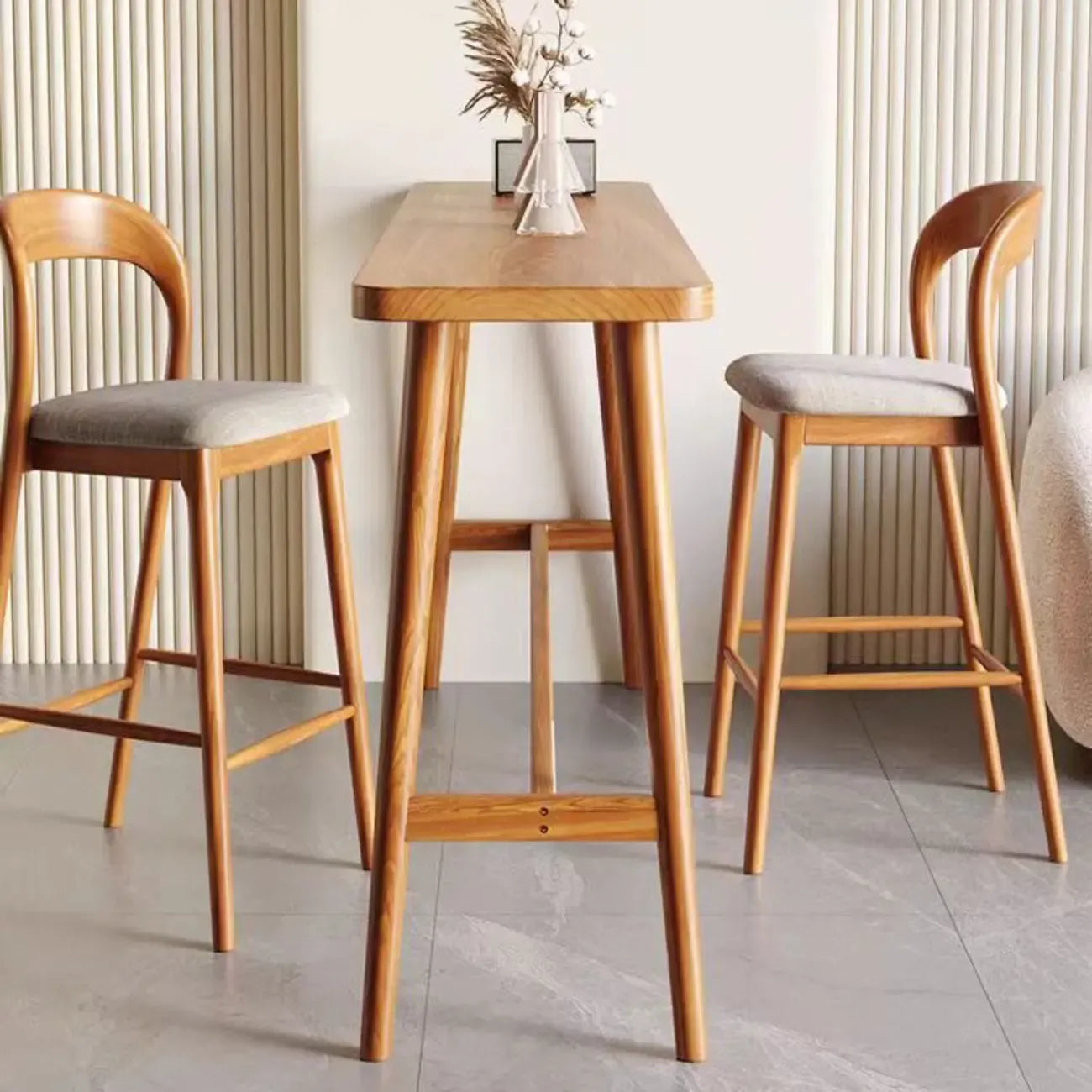 Espresso Wooden Rectangular Bar Table with Footrest for 2 People