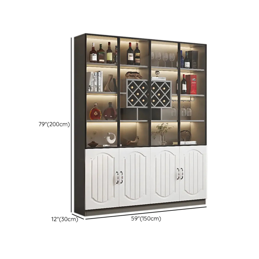 Black Wood Glass Door Display Cabinet with Wine Storage
