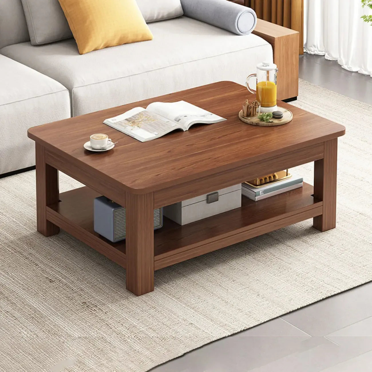 Minimalist Black Wood End Table with Storage for Living Room