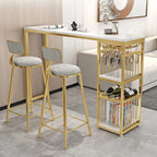 Modern Marble Rectangle Bar Table with Metal Storage Shelve for Living Room