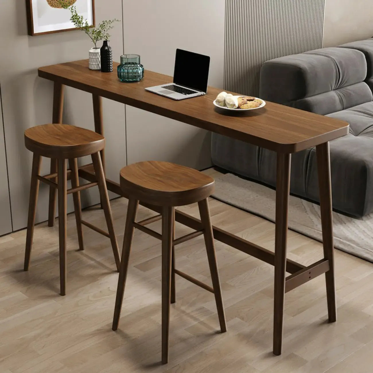 Nordic Wooden Norraw Bar Table with Footrest for Living Room