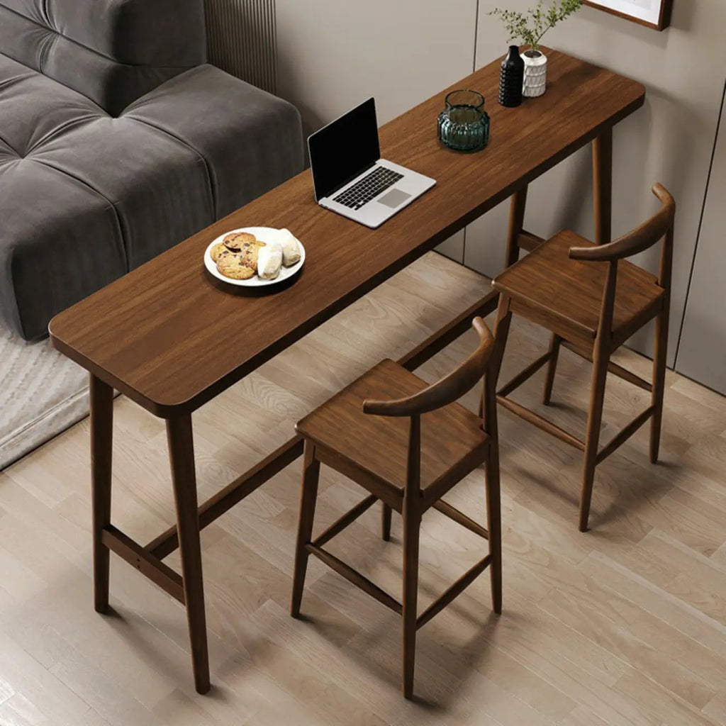 Nordic Wooden Norraw Bar Table with Footrest for Living Room
