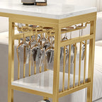 Modern Marble Rectangle Bar Table with Metal Storage Shelve for Living Room