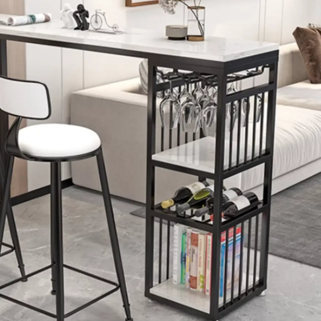Modern Marble Rectangle Bar Table with Metal Storage Shelve for Living Room