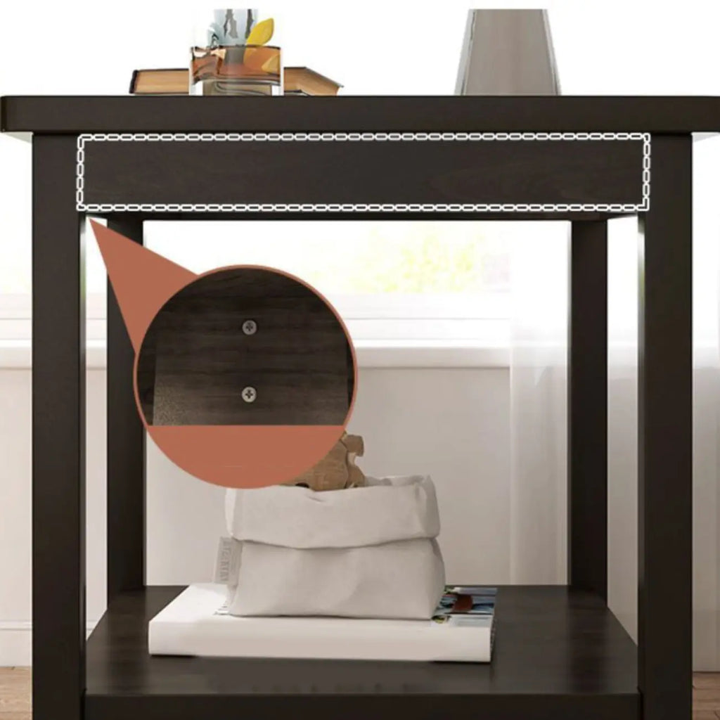 Minimalist Black Wood End Table with Storage for Living Room