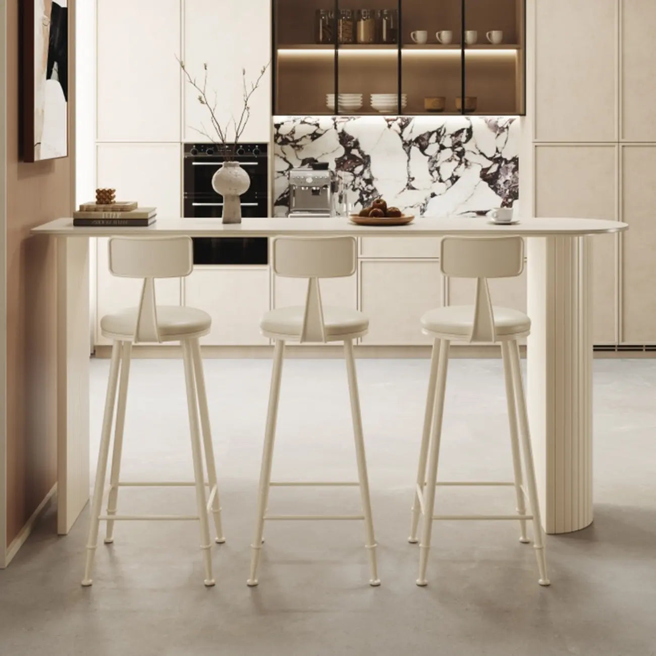 Minimalist White Narrow Marble Bar Table Set
