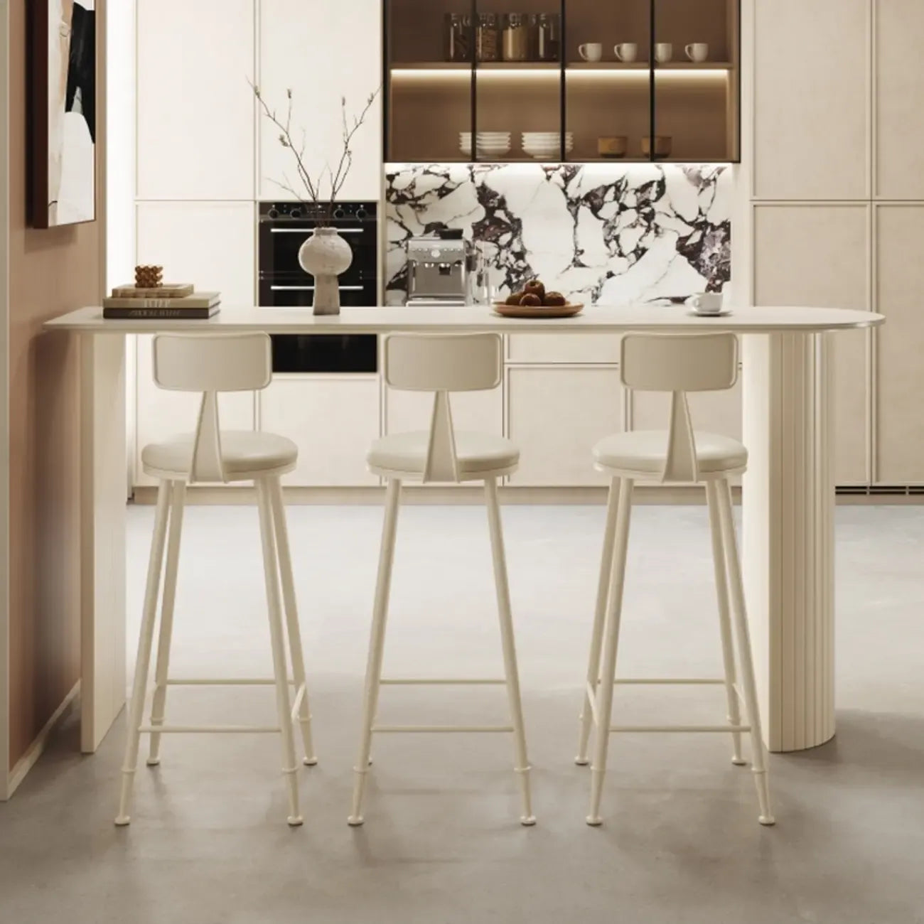 Minimalist White Narrow Marble Bar Table Set