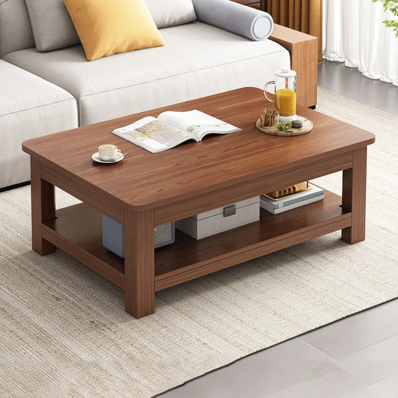 Minimalist Black Wood End Table with Storage for Living Room