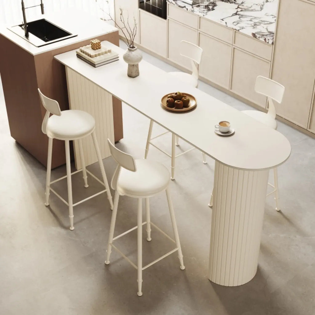 Minimalist White Narrow Marble Bar Table Set