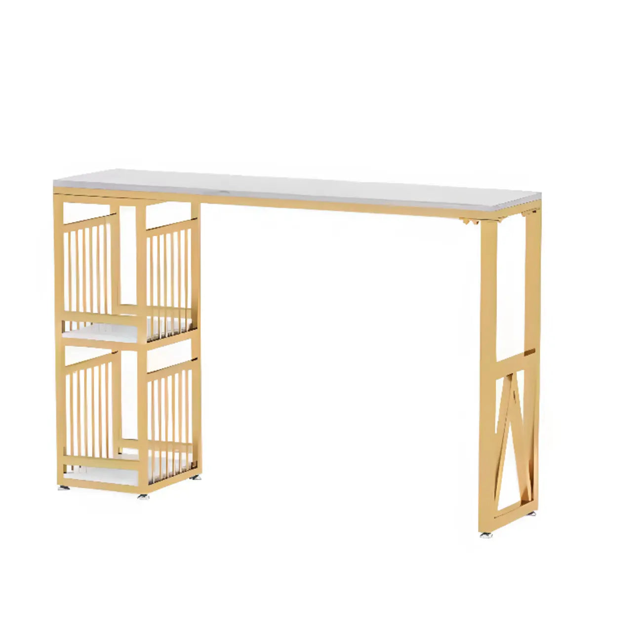 Modern Marble Rectangle Bar Table with Metal Storage Shelve for Living Room