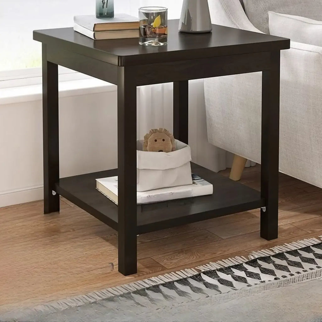 Minimalist Black Wood End Table with Storage for Living Room