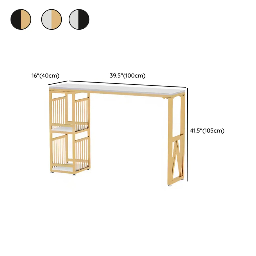 Modern Marble Rectangle Bar Table with Metal Storage Shelve for Living Room