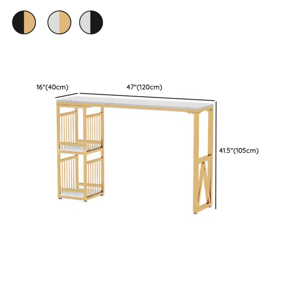 Modern Marble Rectangle Bar Table with Metal Storage Shelve for Living Room