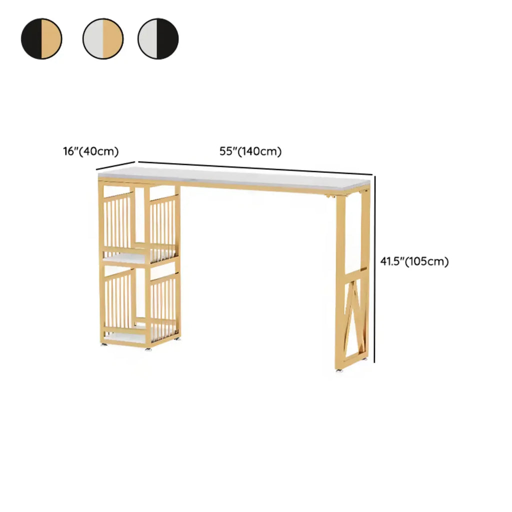 Modern Marble Rectangle Bar Table with Metal Storage Shelve for Living Room