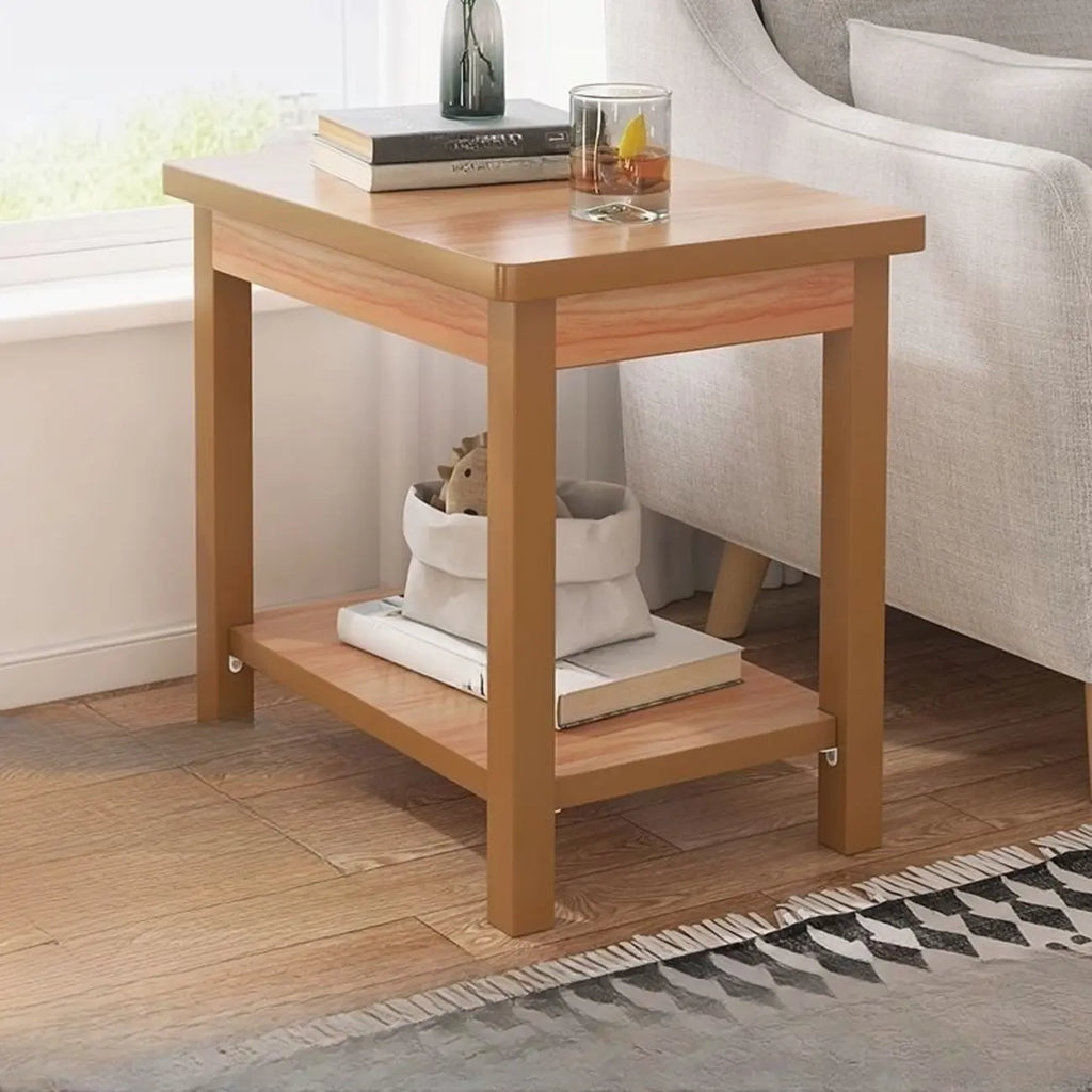 Minimalist Black Wood End Table with Storage for Living Room