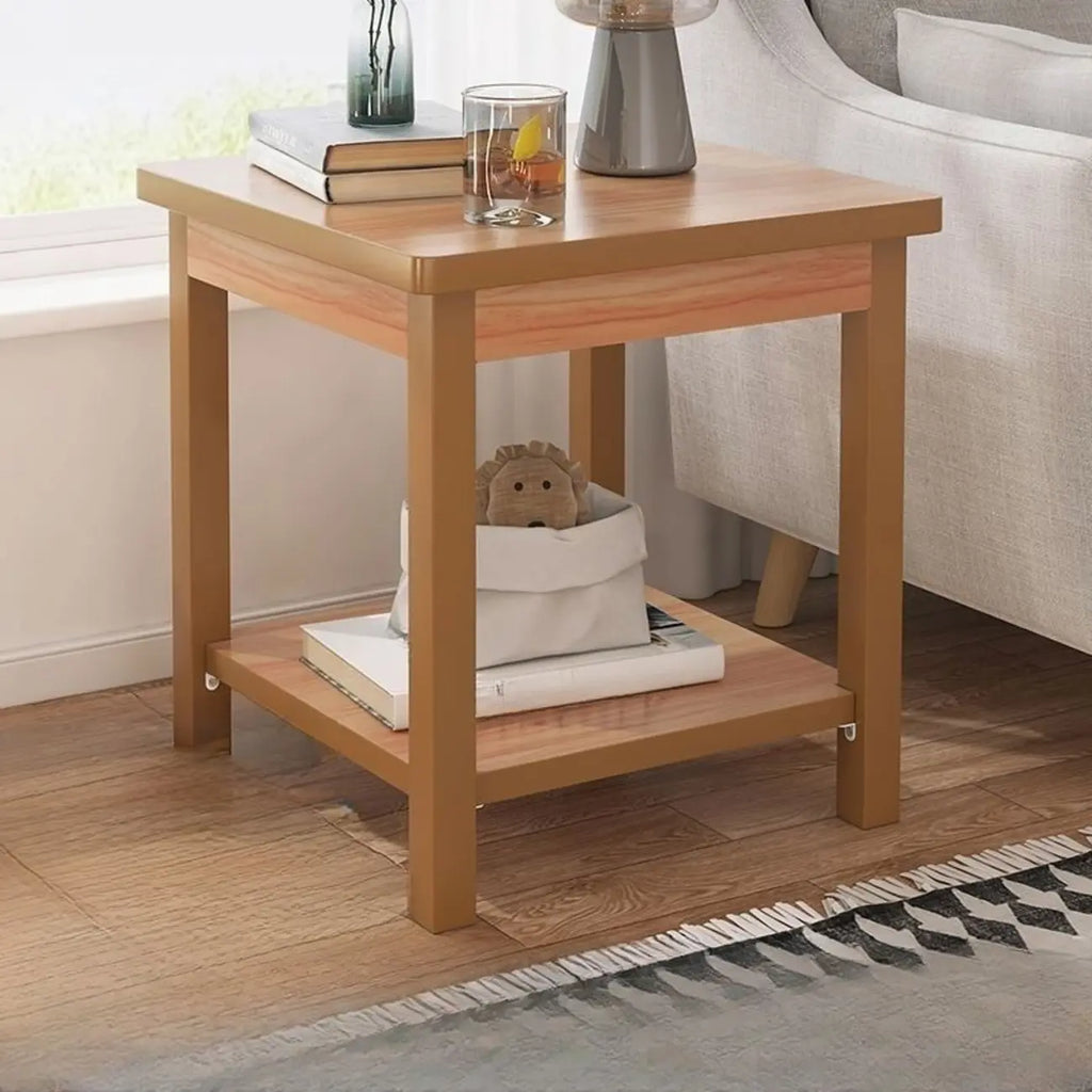 Minimalist Black Wood End Table with Storage for Living Room