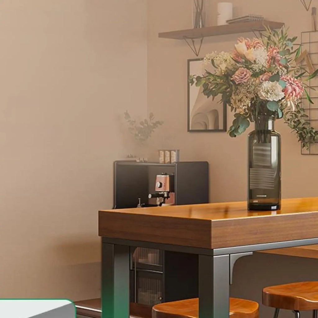 Contemporary Wooden Long Bar Table with Metal Footrest for 8 People