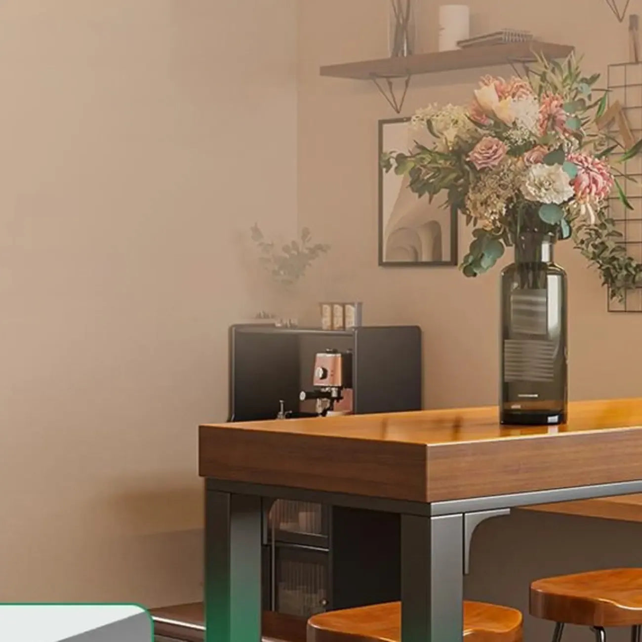 Contemporary Wooden Long Bar Table with Metal Footrest for 8 People