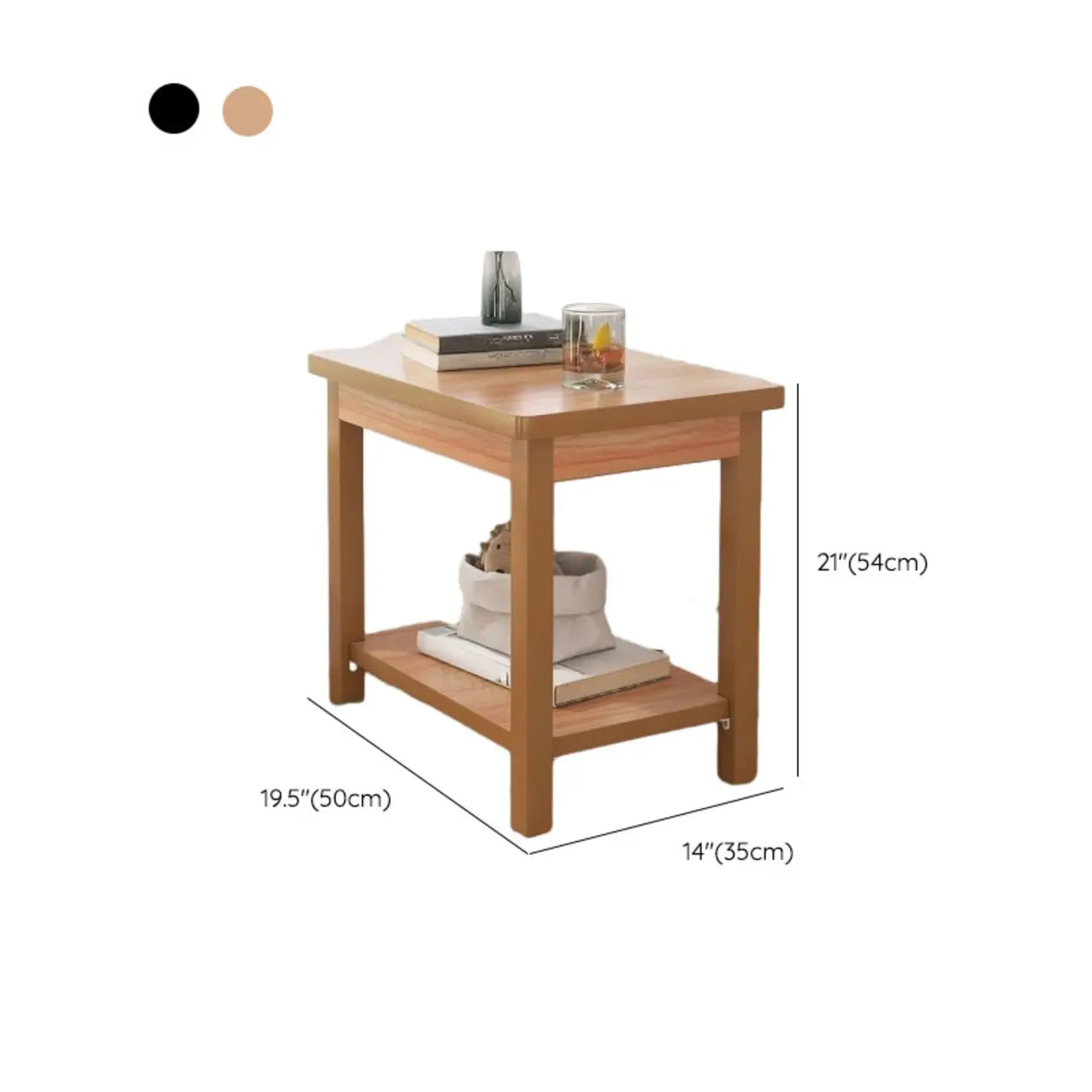 Minimalist Black Wood End Table with Storage for Living Room