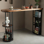 Wooden Narrow Bar Table with Double Storage Shelves
