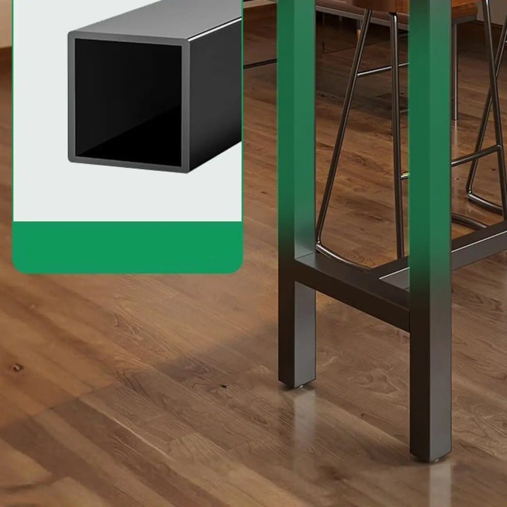 Contemporary Wooden Long Bar Table with Metal Footrest for 8 People