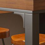 Contemporary Wooden Long Bar Table with Metal Footrest for 8 People