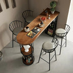 Wooden Narrow Bar Table with Double Storage Shelves