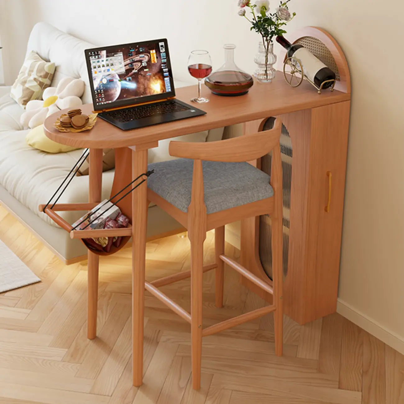 Modern 48-Inch Wooden Bar Table with Drawer Storage
