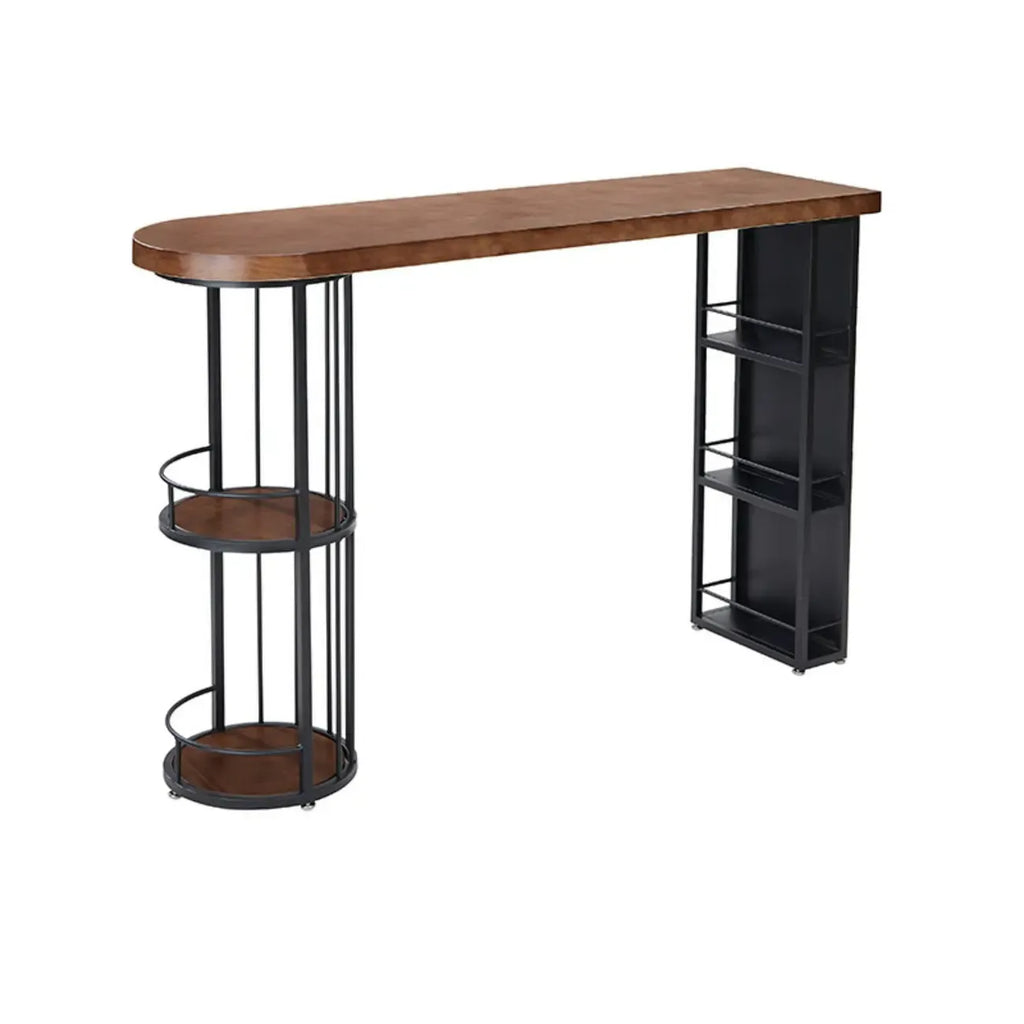 Wooden Narrow Bar Table with Double Storage Shelves