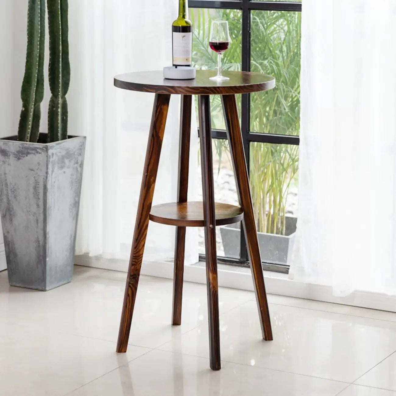Modern Brown Round Wooden Espresso Bar Table for Dining