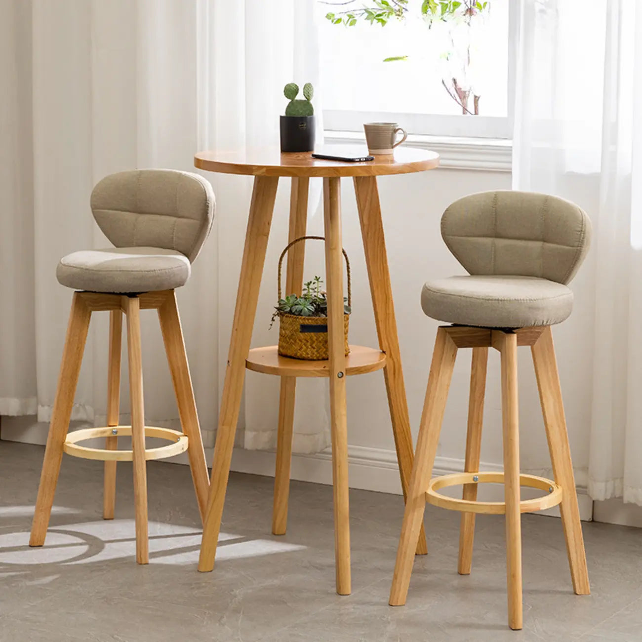 Modern Brown Round Wooden Espresso Bar Table for Dining