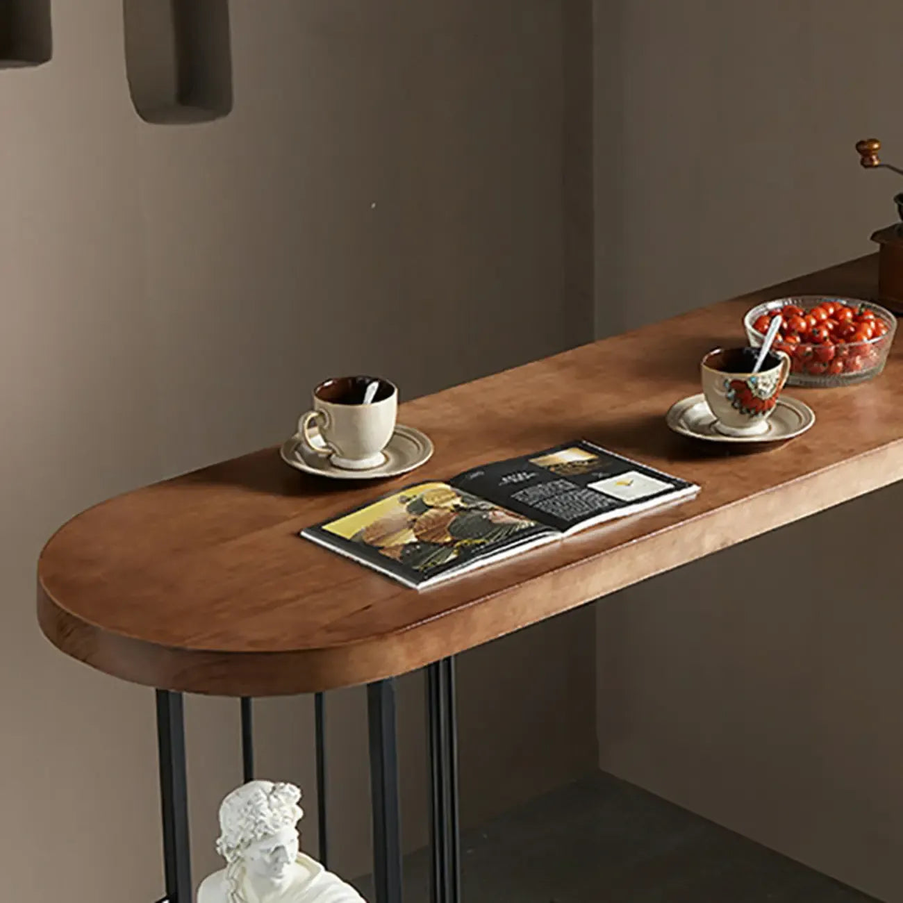 Wooden Narrow Bar Table with Double Storage Shelves