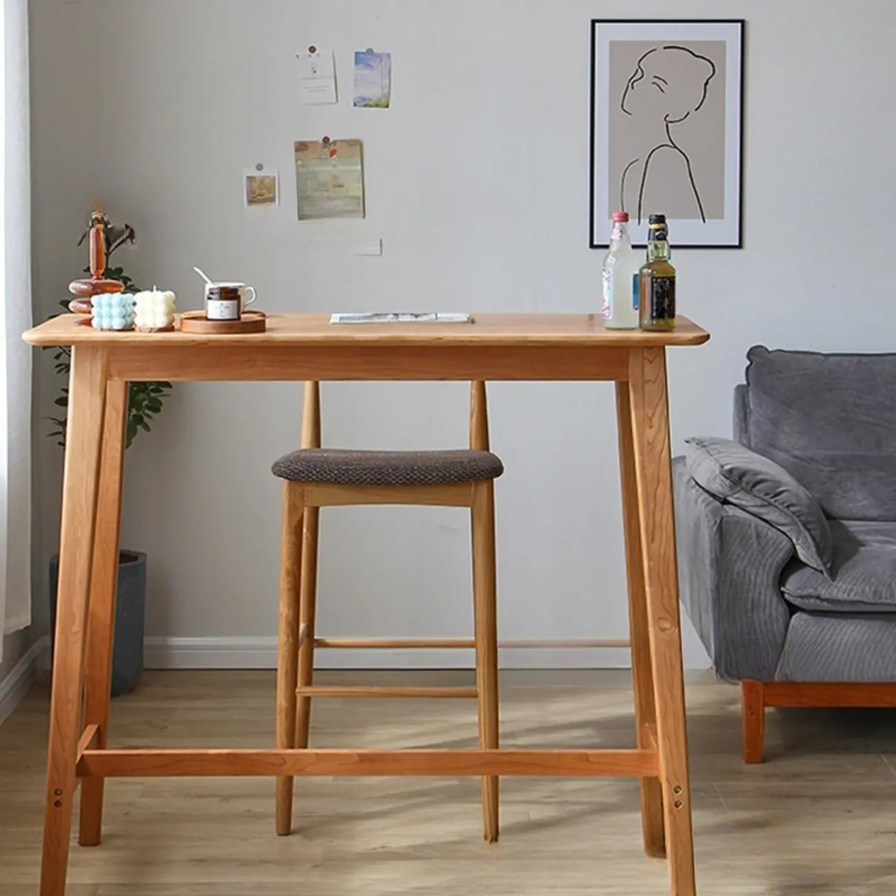 Rustic Soild Wood Dining Bar Table with Trestle Legs for Modern Home