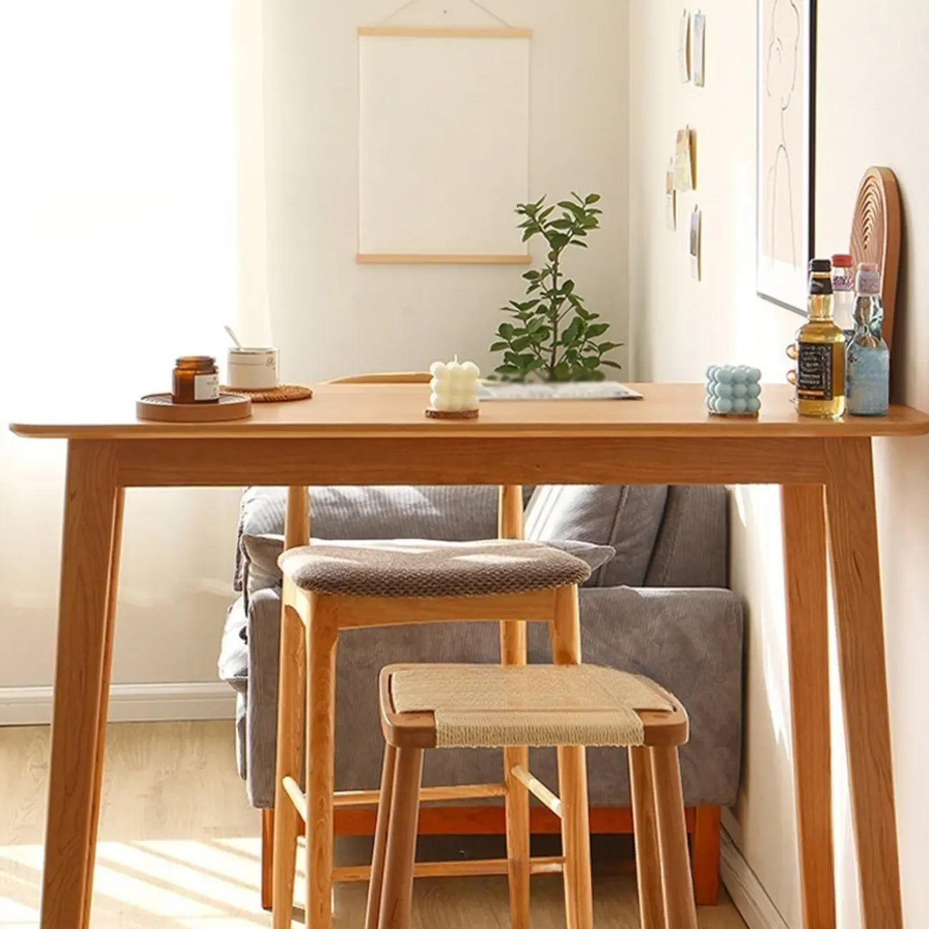 Rustic Soild Wood Dining Bar Table with Trestle Legs for Modern Home