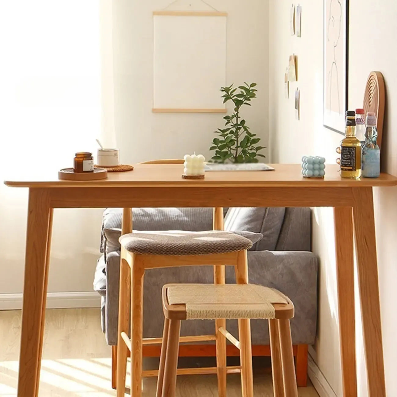 Rustic Soild Wood Dining Bar Table with Trestle Legs for Modern Home