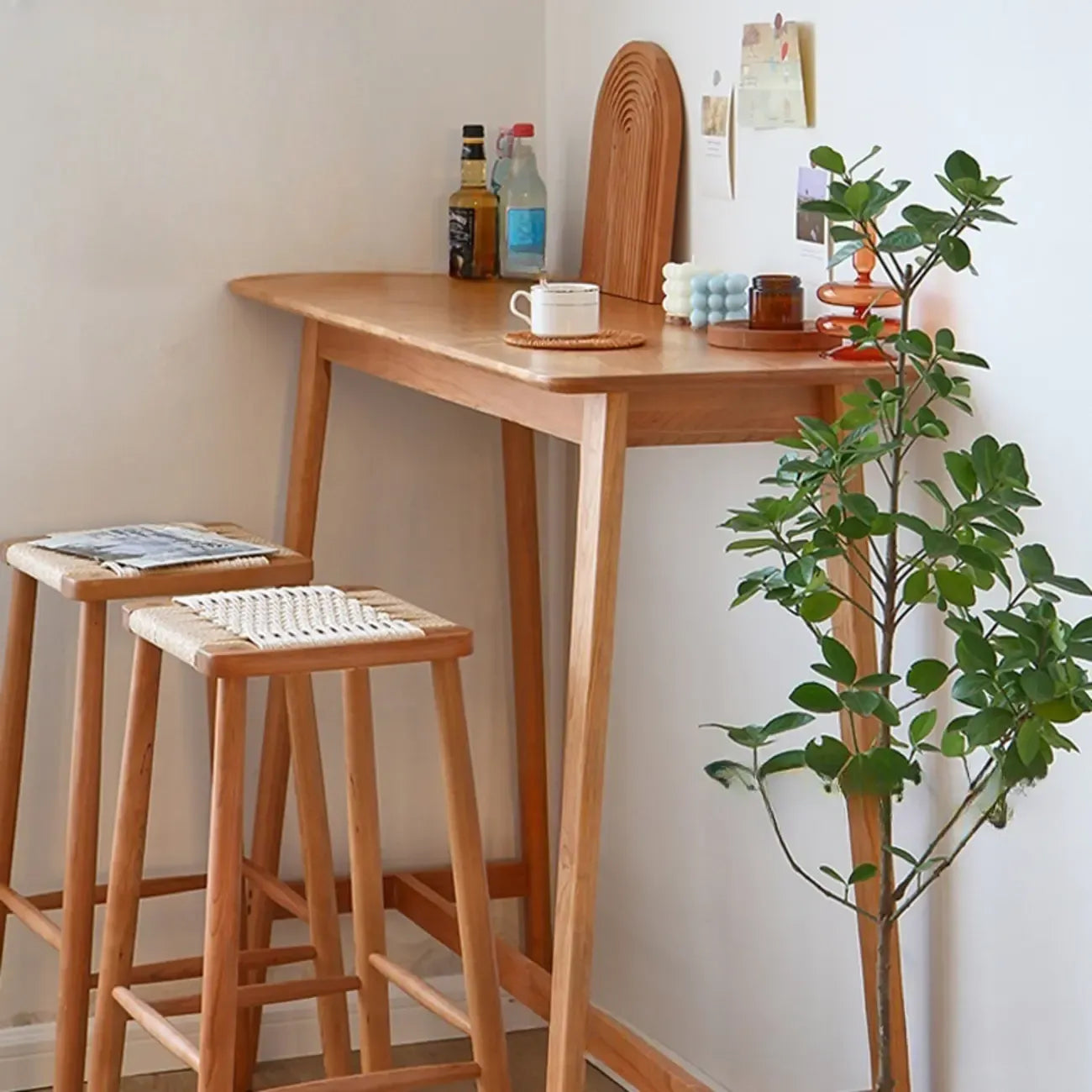 Rustic Soild Wood Dining Bar Table with Trestle Legs for Modern Home