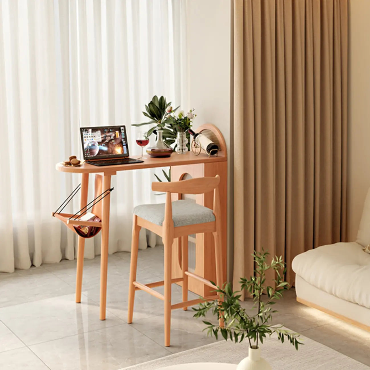 Modern 48-Inch Wooden Bar Table with Drawer Storage