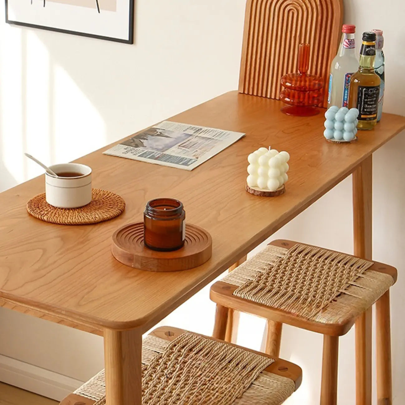 Rustic Soild Wood Dining Bar Table with Trestle Legs for Modern Home