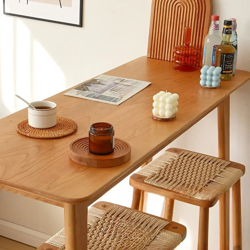 Rustic Soild Wood Dining Bar Table with Trestle Legs for Modern Home
