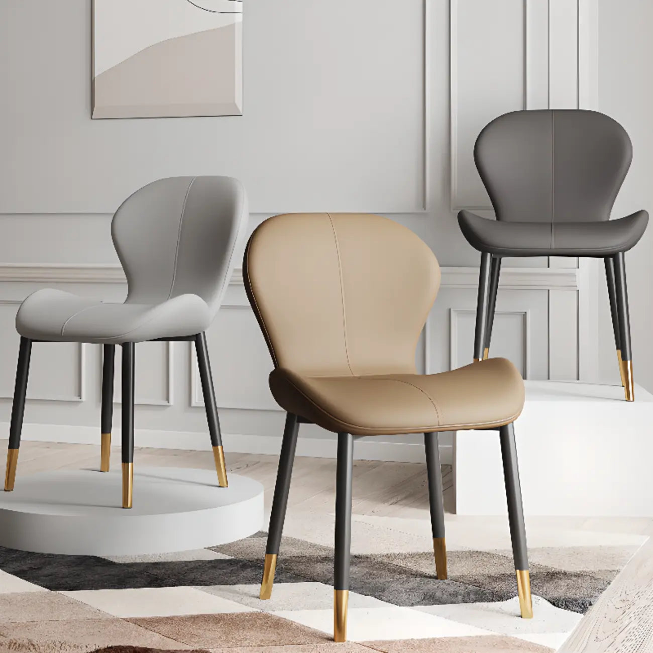 Modern Wingback Faux Leather Upholstered Dining Chair