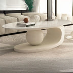Modern Light Luxury White Oval Coffee Table with Metal Base