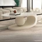 Modern Light Luxury White Oval Coffee Table with Metal Base