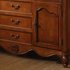 Brown Wood Countertop Dining Hutch Cabinet with Glass Doors