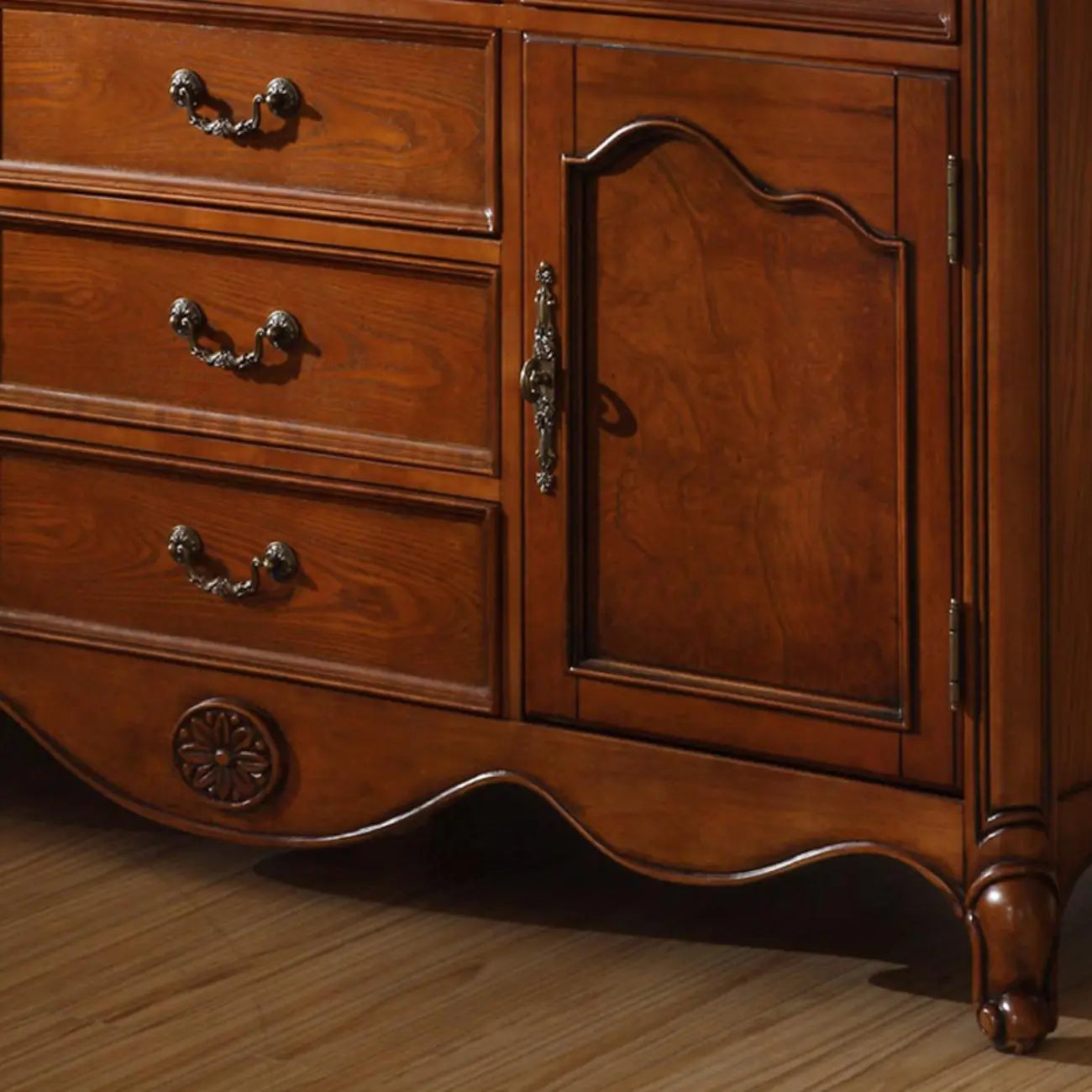 Brown Wood Countertop Dining Hutch Cabinet with Glass Doors