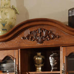 Brown Wood Countertop Dining Hutch Cabinet with Glass Doors