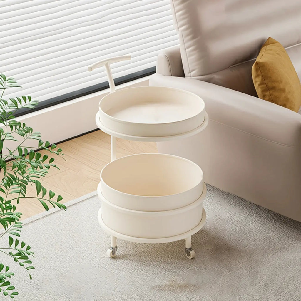 White Small Rolling Side Table with Storage for Living Room