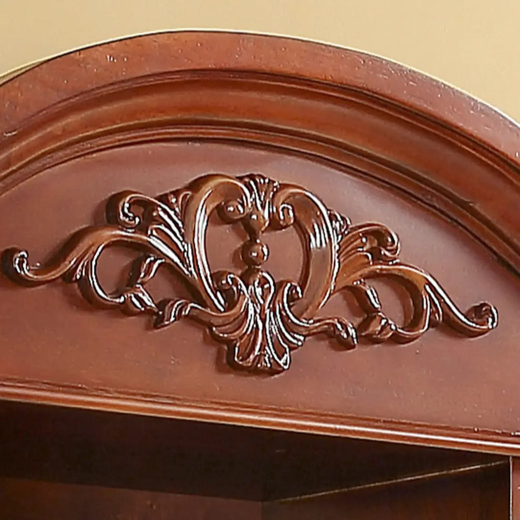 Brown Wood Countertop Dining Hutch Cabinet with Glass Doors