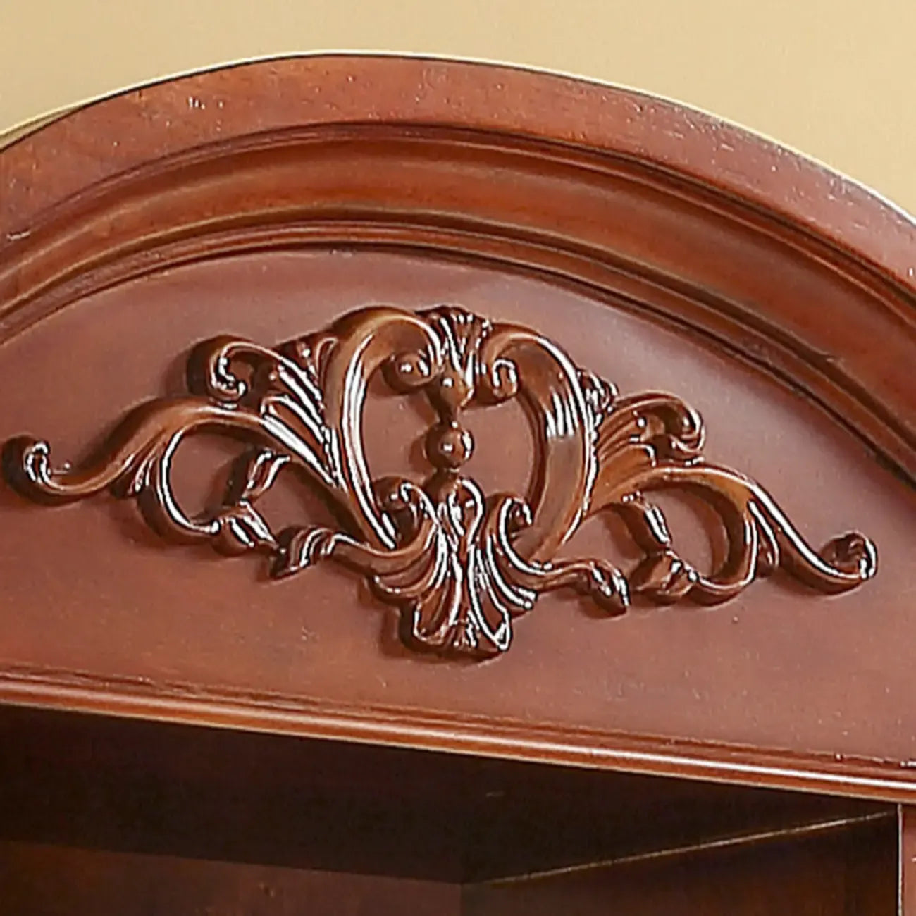 Brown Wood Countertop Dining Hutch Cabinet with Glass Doors