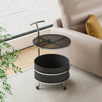 White Small Rolling Side Table with Storage for Living Room