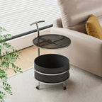White Small Rolling Side Table with Storage for Living Room
